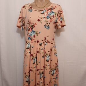 LES amis Peach Floral Short Sleeve Dress Women's Size Medium